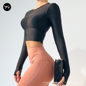 New Arrival Custom Logo Woman  Sports Wear Long Sleeve Shirts Fitness Yoga Tops Gym